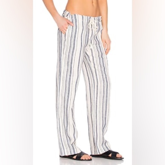 NWT Michael Stars Vertical Stripe Linen Wide Leg Pant Ivory & Chambray S 4/6 - Picture 1 of 14